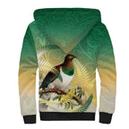 New Zealand Pigeon Kereru Sherpa Hoodie Maori Fern Art Green Gradient - Aussie Hoodie
