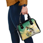 New Zealand Pigeon Kereru Shoulder Handbag Maori Fern Art Green Gradient - Aussie Hoodie