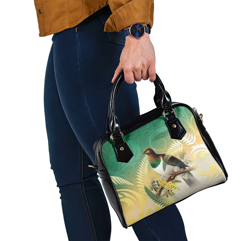 New Zealand Pigeon Kereru Shoulder Handbag Maori Fern Art Green Gradient - Aussie Hoodie