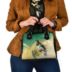 New Zealand Pigeon Kereru Shoulder Handbag Maori Fern Art Green Gradient - Aussie Hoodie