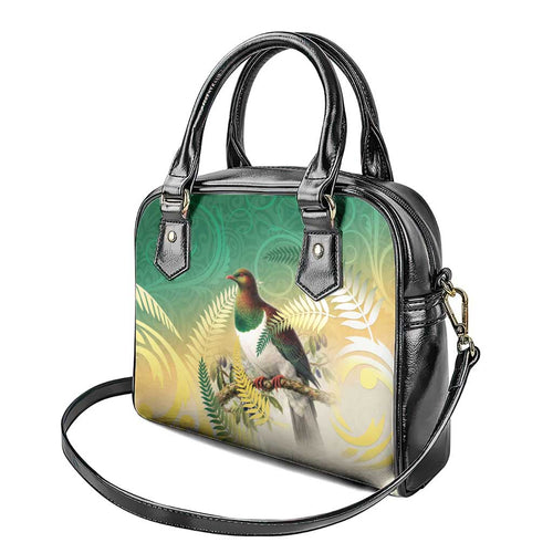 New Zealand Pigeon Kereru Shoulder Handbag Maori Fern Art Green Gradient - Aussie Hoodie