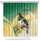 New Zealand Pigeon Kereru Shower Curtain Maori Fern Art Green Gradient - Aussie Hoodie