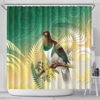 New Zealand Pigeon Kereru Shower Curtain Maori Fern Art Green Gradient - Aussie Hoodie