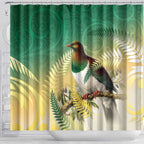 New Zealand Pigeon Kereru Shower Curtain Maori Fern Art Green Gradient - Aussie Hoodie