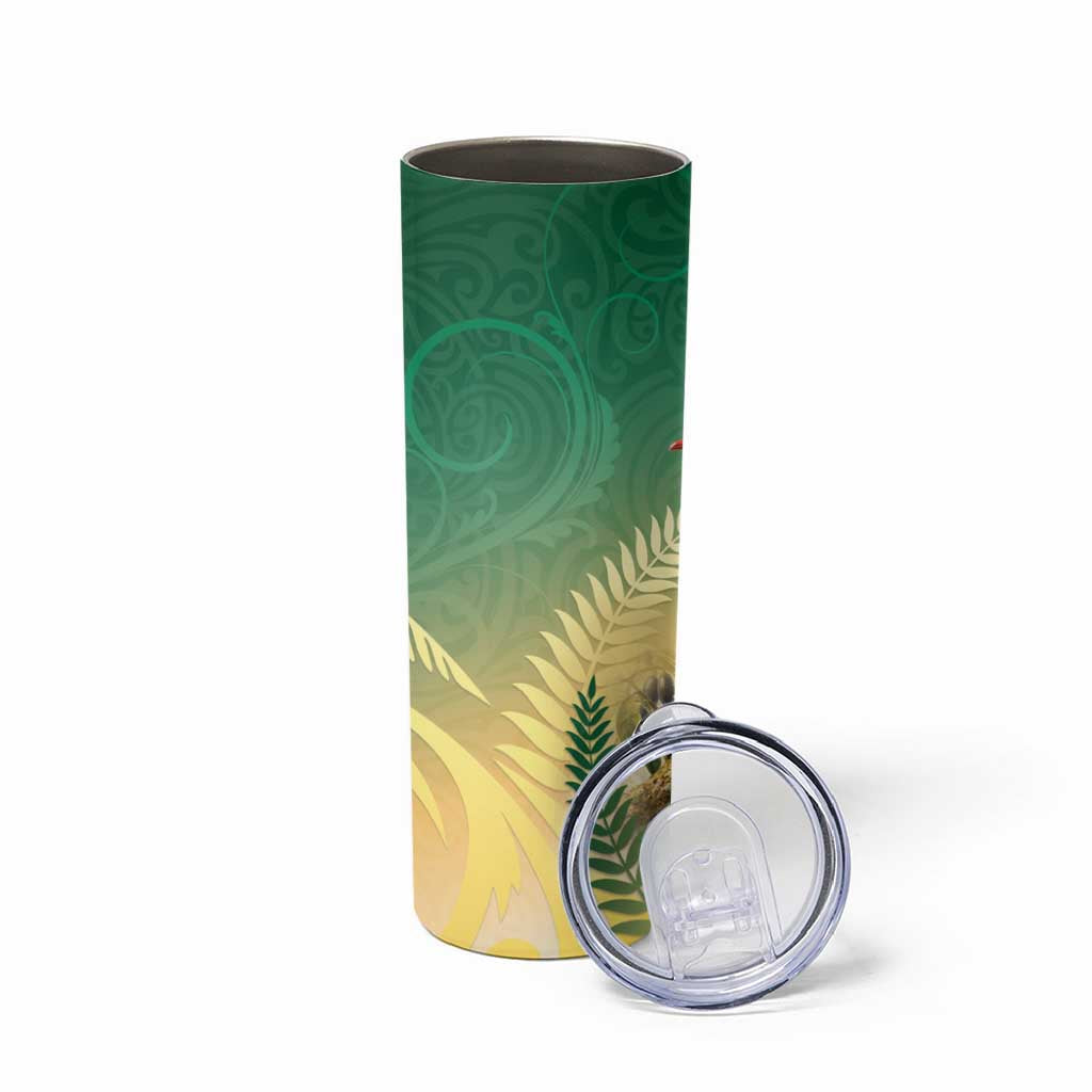 New Zealand Pigeon Kereru Skinny Tumbler Maori Fern Art Green Gradient - Aussie Hoodie