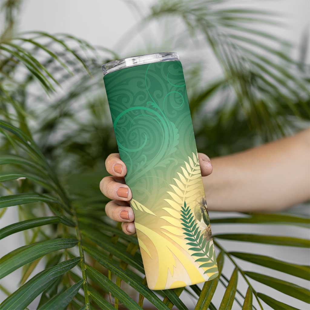 New Zealand Pigeon Kereru Skinny Tumbler Maori Fern Art Green Gradient - Aussie Hoodie