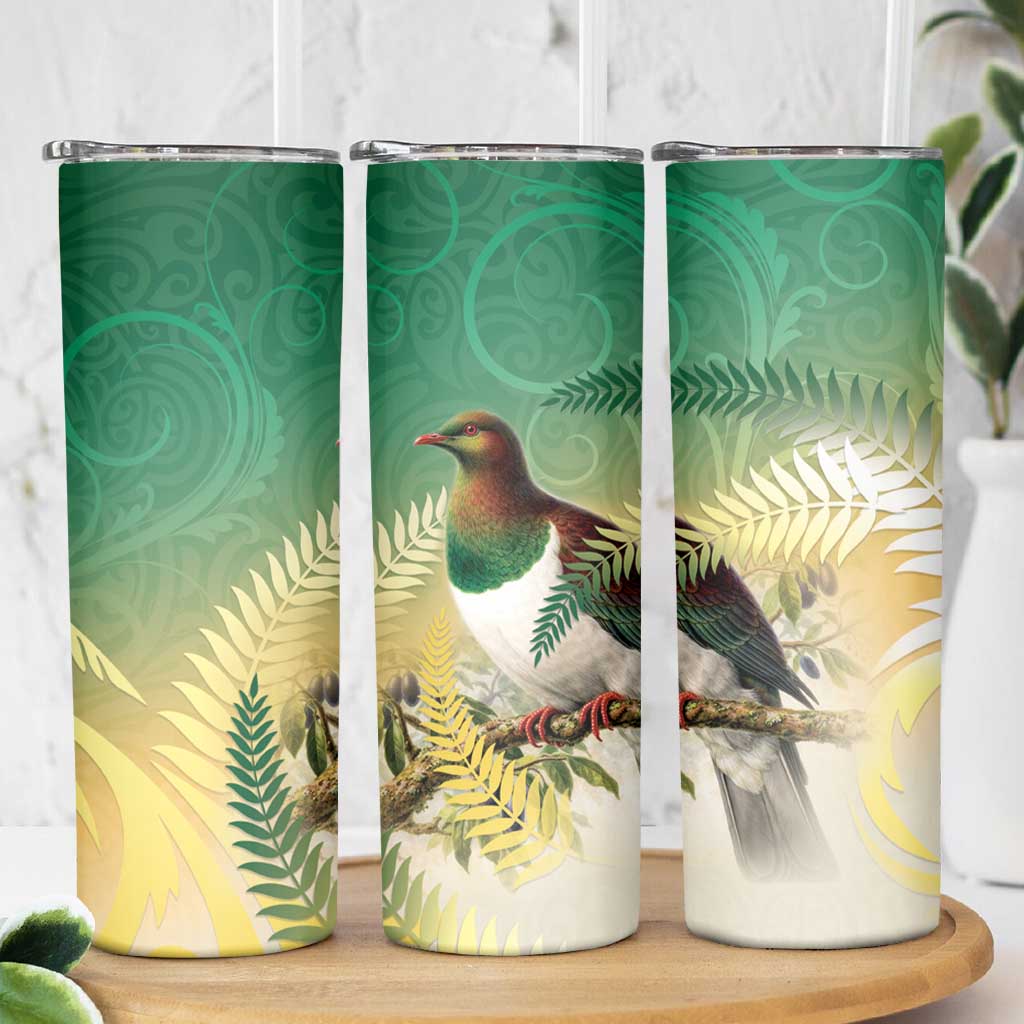 New Zealand Pigeon Kereru Skinny Tumbler Maori Fern Art Green Gradient - Aussie Hoodie