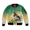 New Zealand Pigeon Kereru Sleeve Zip Bomber Jacket Maori Fern Art Green Gradient - Aussie Hoodie