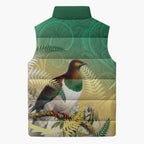 New Zealand Pigeon Kereru Sleeveless Puffer Jacket Maori Fern Art Green Gradient - Aussie Hoodie