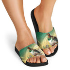 New Zealand Pigeon Kereru Slide Sandals Maori Fern Art Green Gradient - Aussie Hoodie