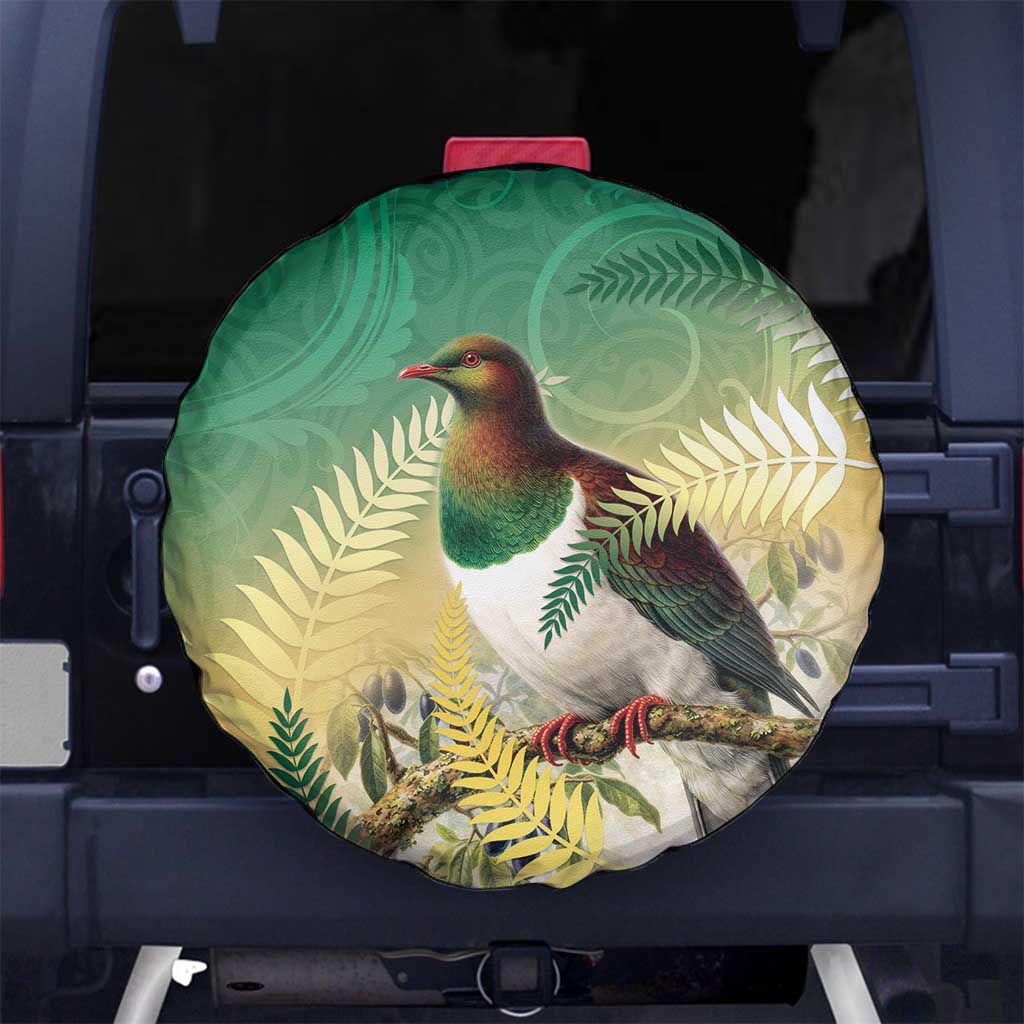 New Zealand Pigeon Kereru Spare Tire Cover Maori Fern Art Green Gradient - Aussie Hoodie