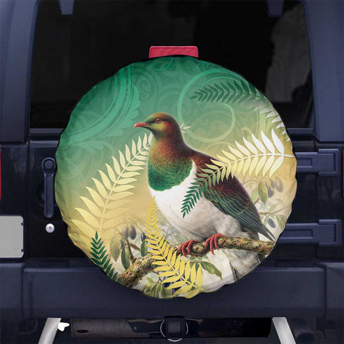 New Zealand Pigeon Kereru Spare Tire Cover Maori Fern Art Green Gradient - Aussie Hoodie