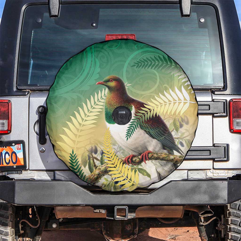 New Zealand Pigeon Kereru Spare Tire Cover Maori Fern Art Green Gradient - Aussie Hoodie