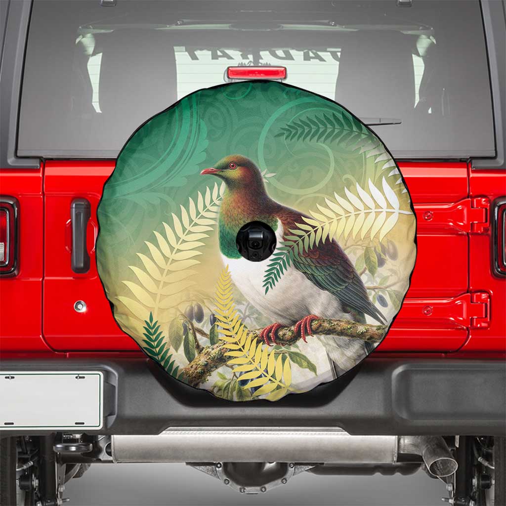 New Zealand Pigeon Kereru Spare Tire Cover Maori Fern Art Green Gradient - Aussie Hoodie