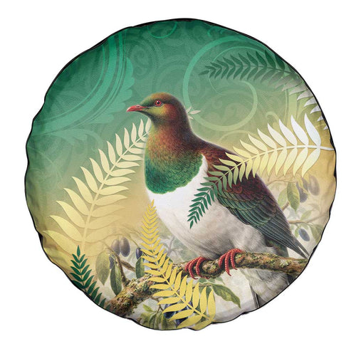 New Zealand Pigeon Kereru Spare Tire Cover Maori Fern Art Green Gradient - Aussie Hoodie