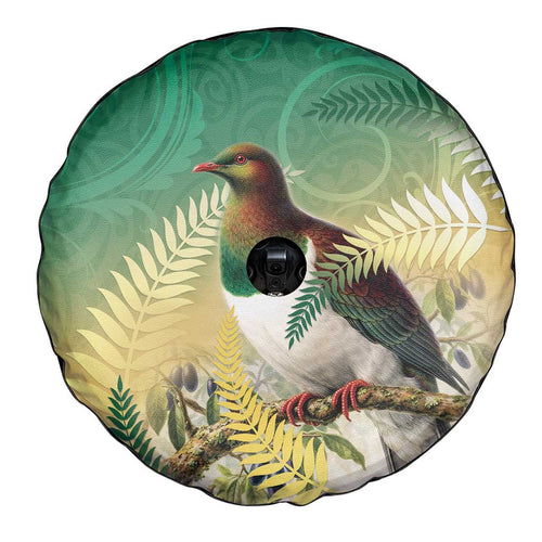 New Zealand Pigeon Kereru Spare Tire Cover Maori Fern Art Green Gradient - Aussie Hoodie