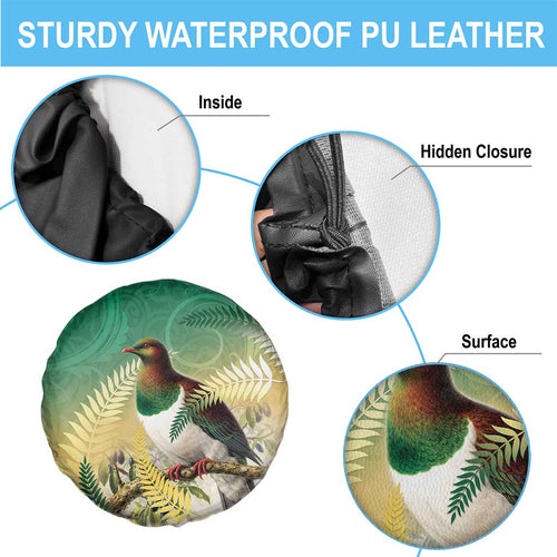 New Zealand Pigeon Kereru Spare Tire Cover Maori Fern Art Green Gradient - Aussie Hoodie