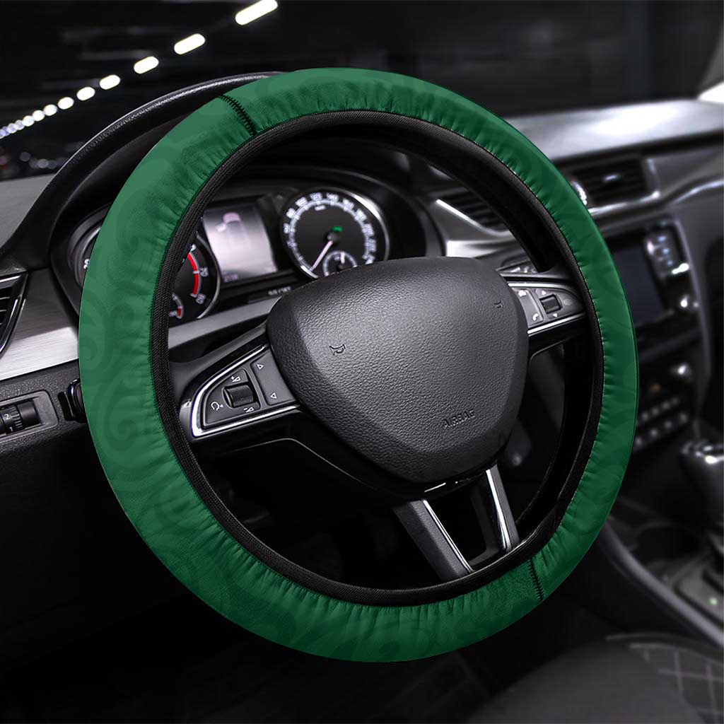 New Zealand Pigeon Kereru Steering Wheel Cover Maori Fern Art Green Gradient - Aussie Hoodie