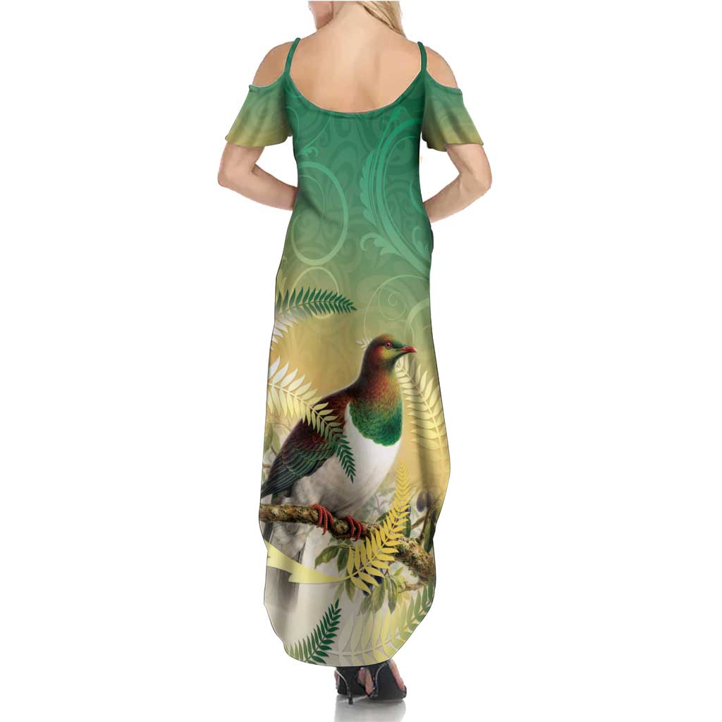 New Zealand Pigeon Kereru Summer Maxi Dress Maori Fern Art Green Gradient - Aussie Hoodie