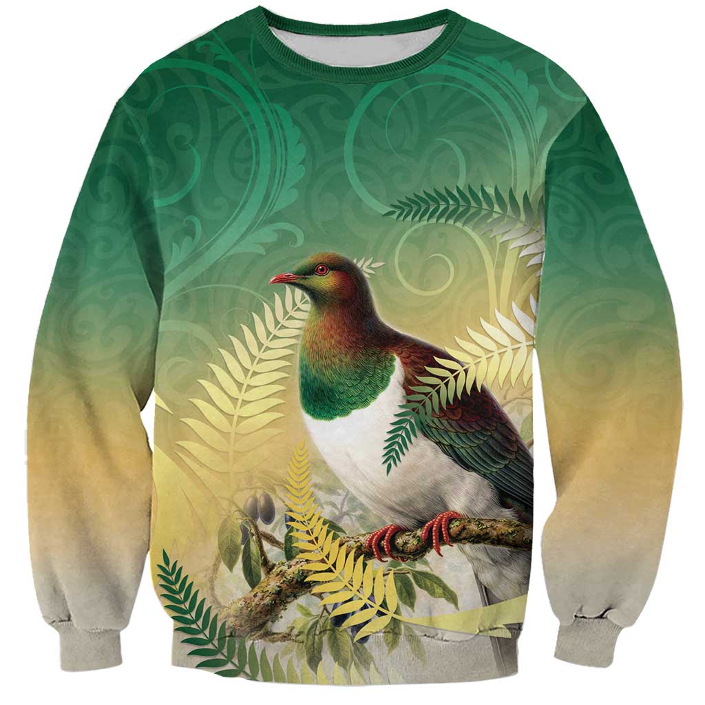 New Zealand Pigeon Kereru Sweatshirt Maori Fern Art Green Gradient - Aussie Hoodie