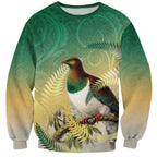New Zealand Pigeon Kereru Sweatshirt Maori Fern Art Green Gradient - Aussie Hoodie