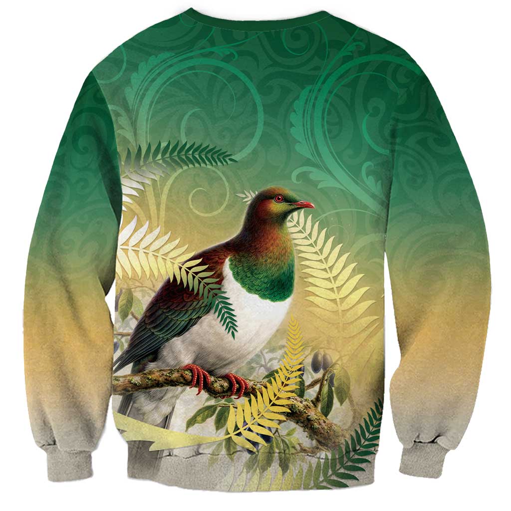 New Zealand Pigeon Kereru Sweatshirt Maori Fern Art Green Gradient - Aussie Hoodie
