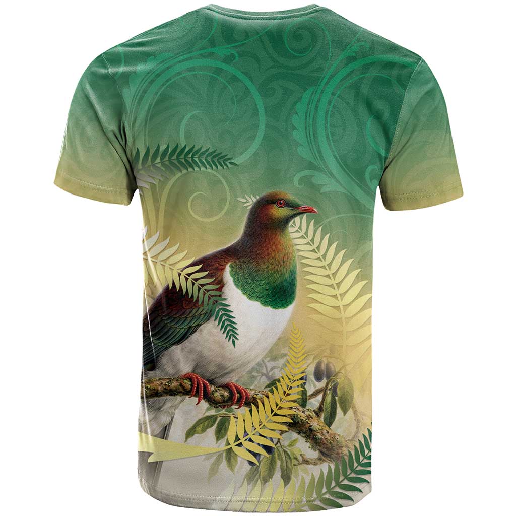 New Zealand Pigeon Kereru T Shirt Maori Fern Art Green Gradient - Aussie Hoodie