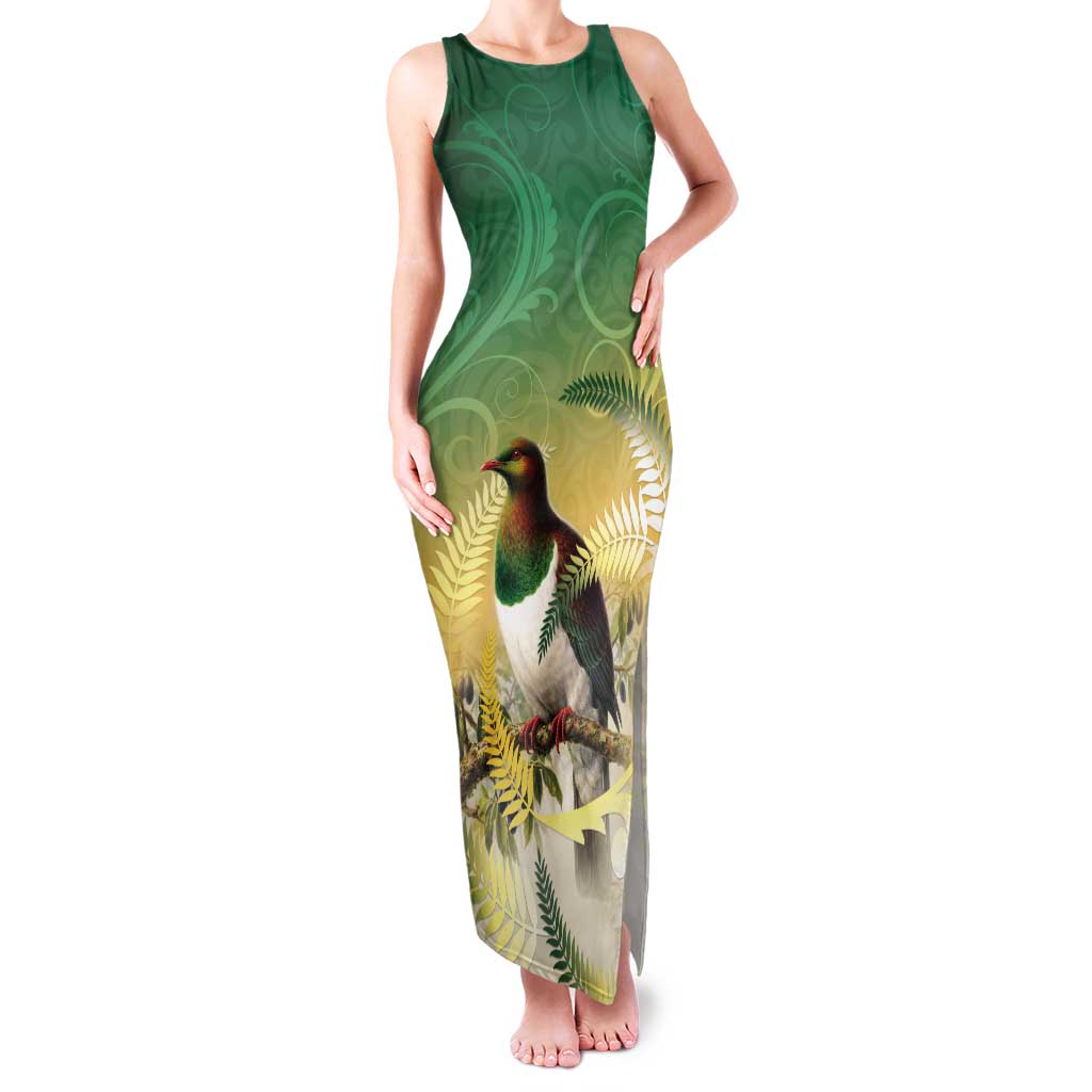 New Zealand Pigeon Kereru Tank Maxi Dress Maori Fern Art Green Gradient - Aussie Hoodie