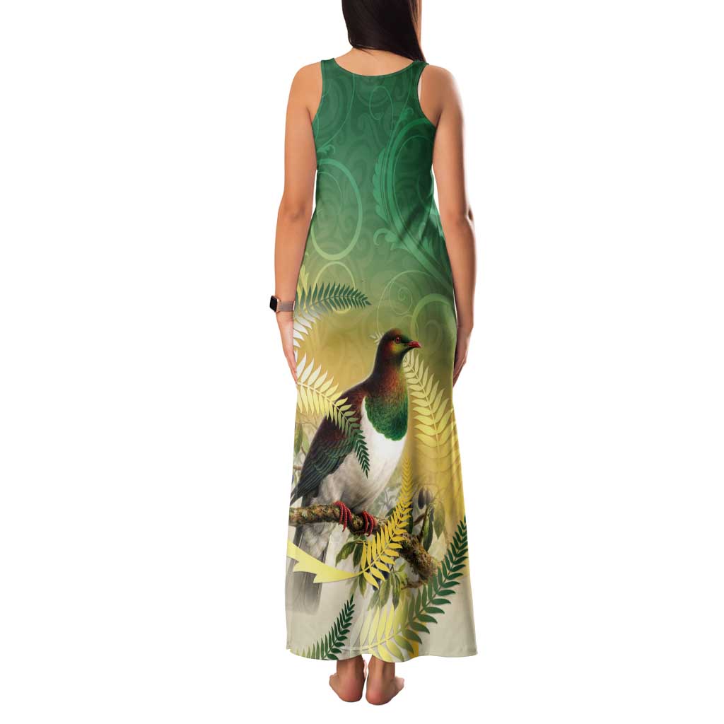 New Zealand Pigeon Kereru Tank Maxi Dress Maori Fern Art Green Gradient - Aussie Hoodie