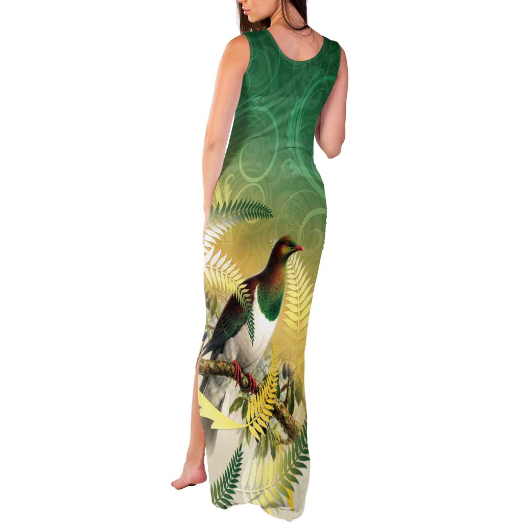 New Zealand Pigeon Kereru Tank Maxi Dress Maori Fern Art Green Gradient - Aussie Hoodie