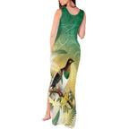 New Zealand Pigeon Kereru Tank Maxi Dress Maori Fern Art Green Gradient - Aussie Hoodie