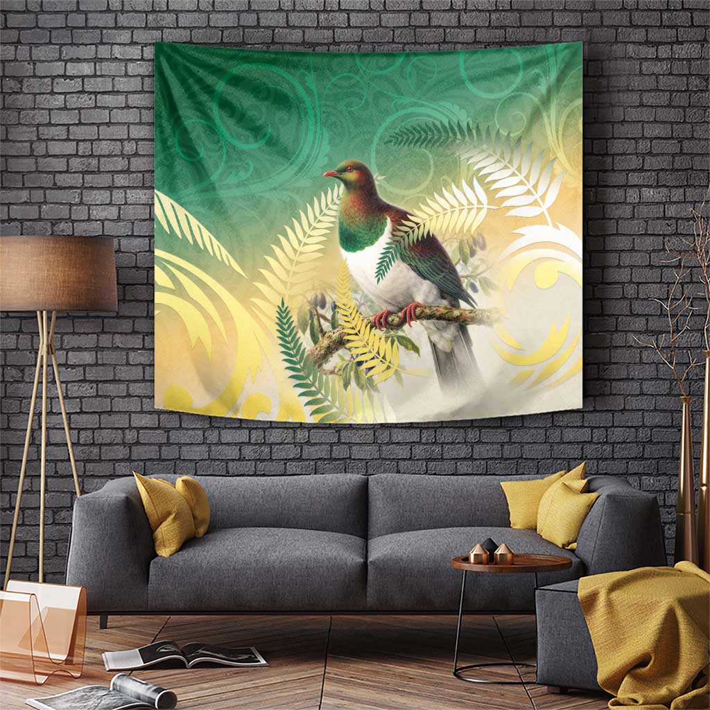 New Zealand Pigeon Kereru Tapestry Maori Fern Art Green Gradient - Aussie Hoodie