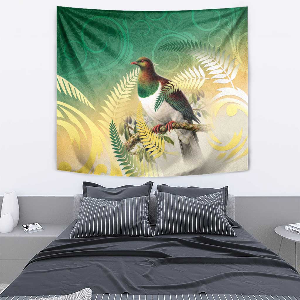 New Zealand Pigeon Kereru Tapestry Maori Fern Art Green Gradient - Aussie Hoodie