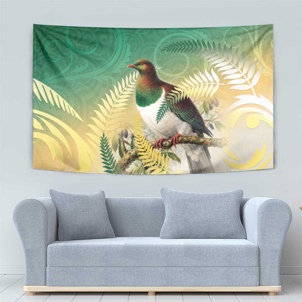 New Zealand Pigeon Kereru Tapestry Maori Fern Art Green Gradient - Aussie Hoodie