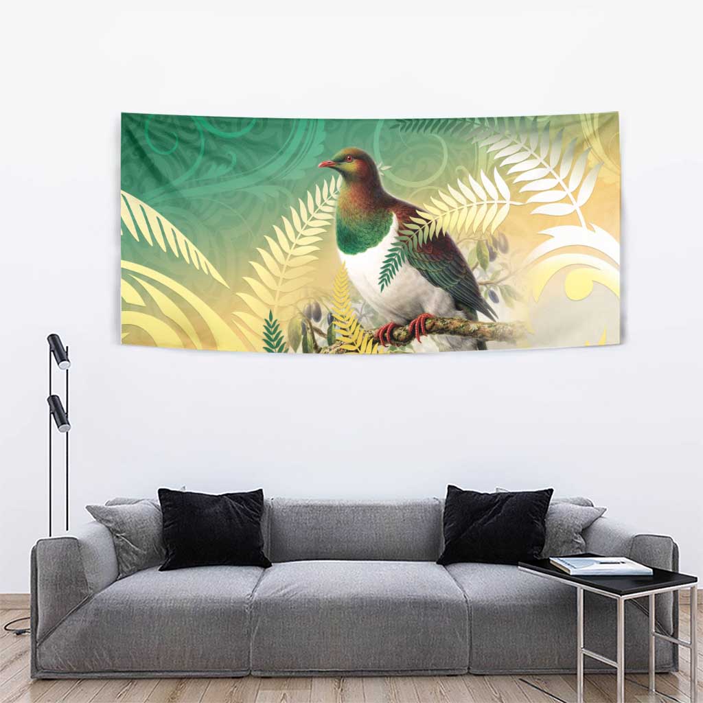 New Zealand Pigeon Kereru Tapestry Maori Fern Art Green Gradient - Aussie Hoodie