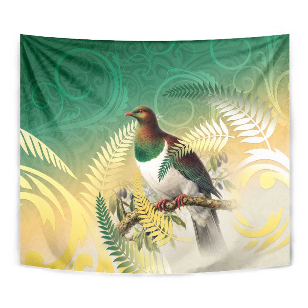 New Zealand Pigeon Kereru Tapestry Maori Fern Art Green Gradient - Aussie Hoodie