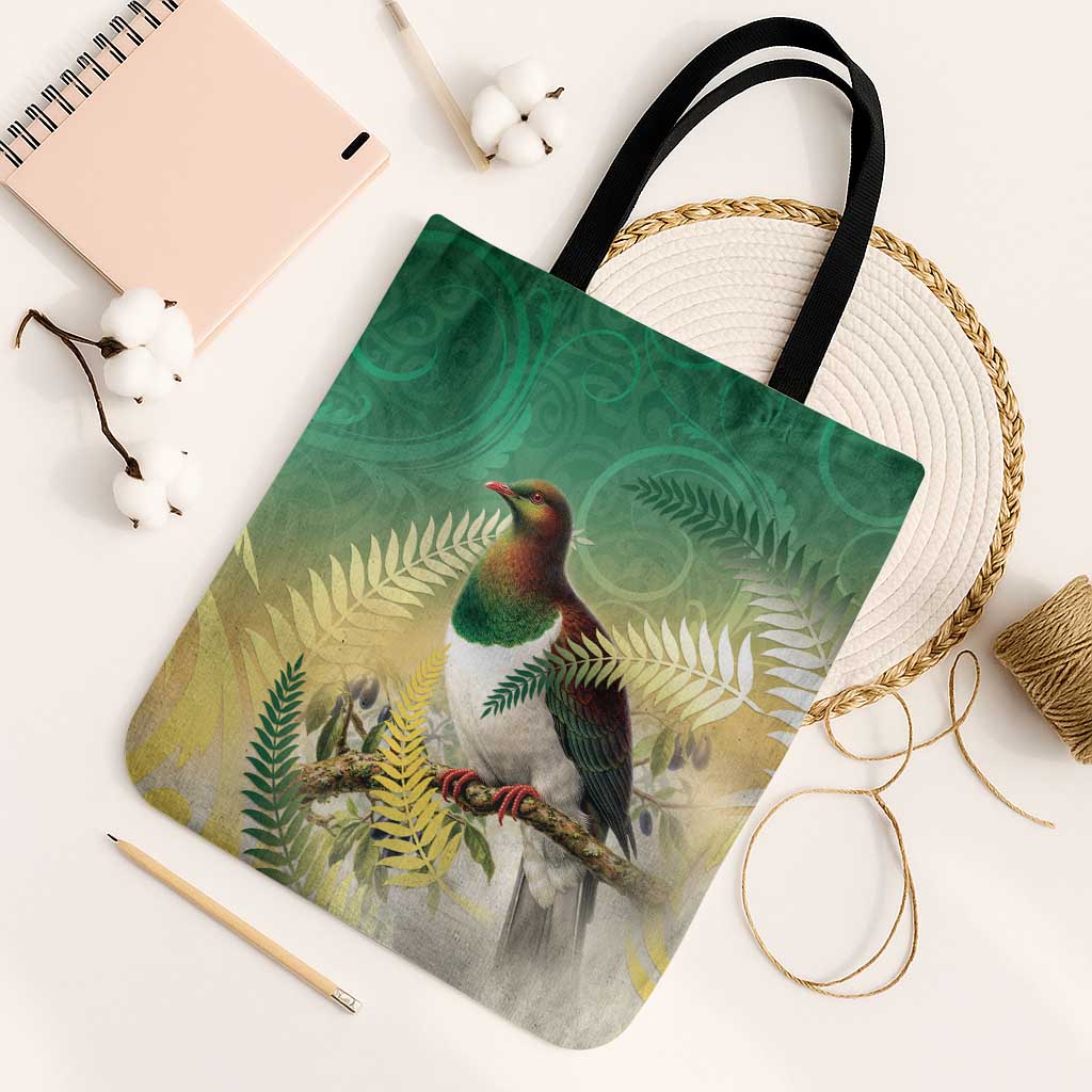 New Zealand Pigeon Kereru Tote Bag Maori Fern Art Green Gradient - Aussie Hoodie