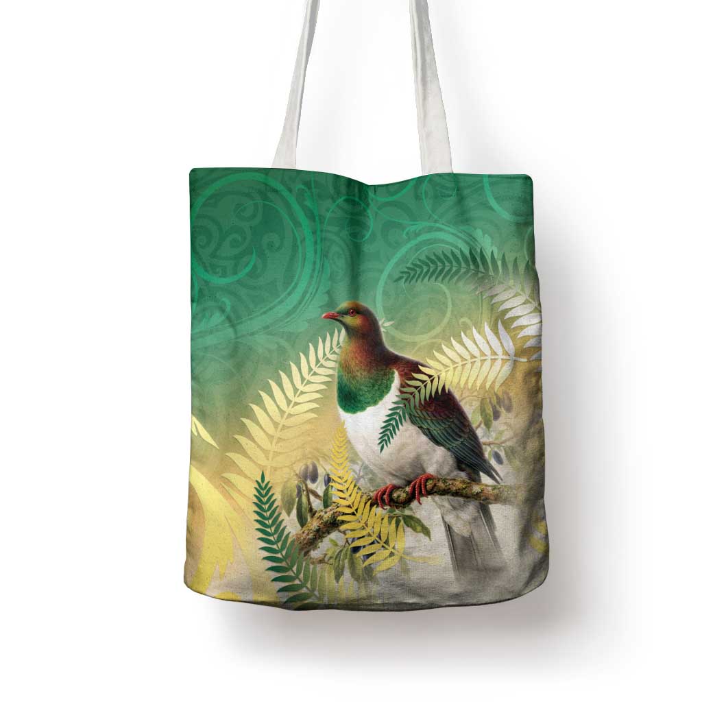 New Zealand Pigeon Kereru Tote Bag Maori Fern Art Green Gradient - Aussie Hoodie