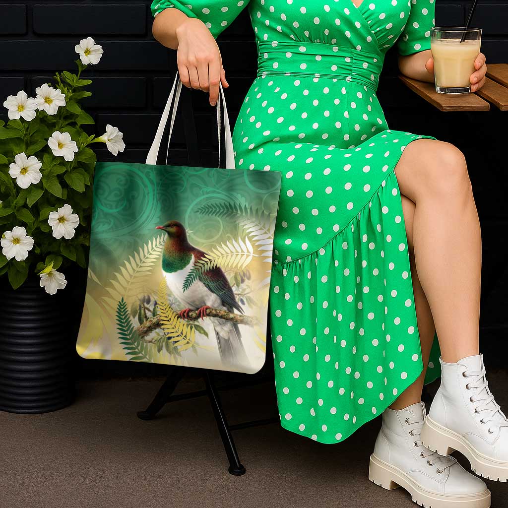 New Zealand Pigeon Kereru Tote Bag Maori Fern Art Green Gradient - Aussie Hoodie