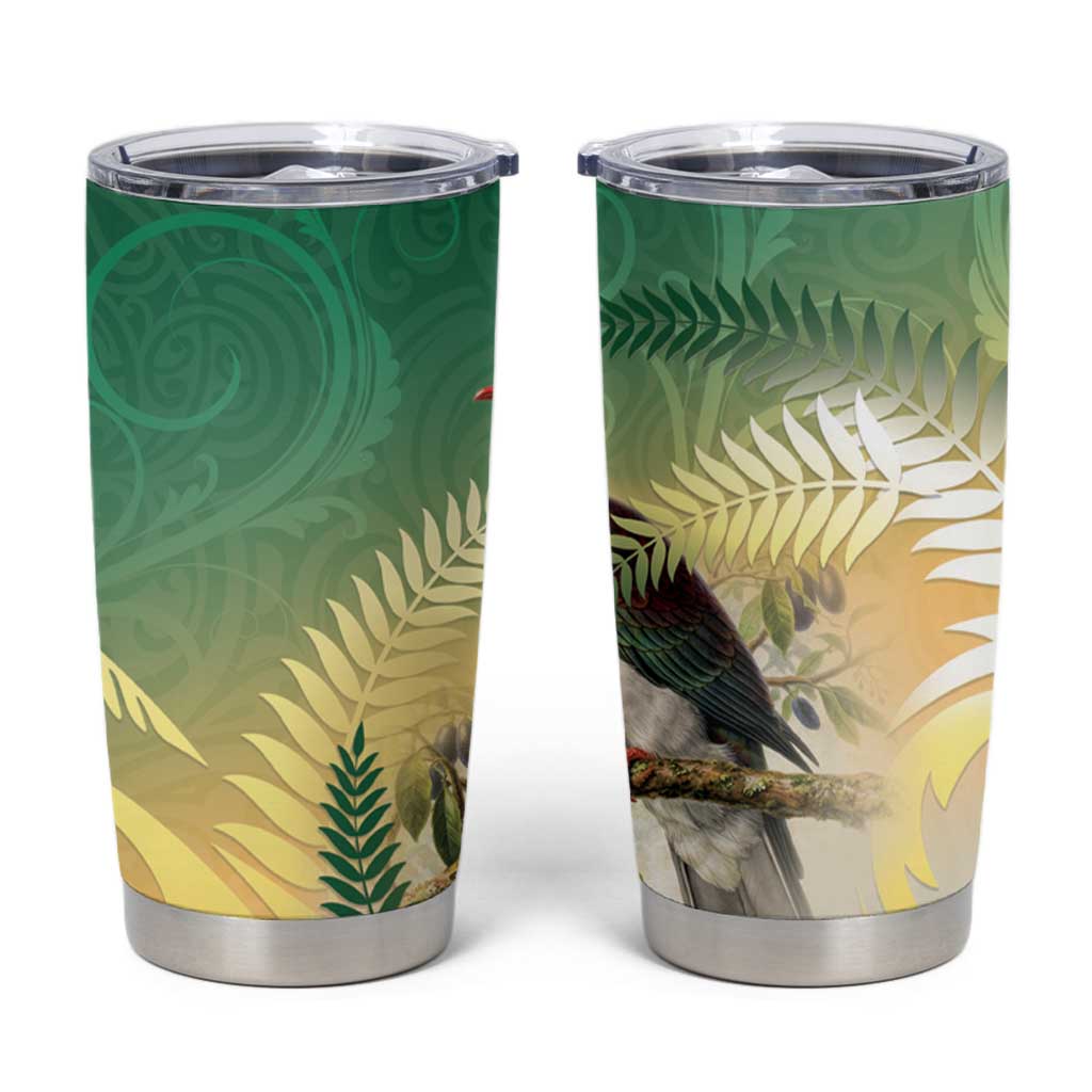 New Zealand Pigeon Kereru Tumbler Cup Maori Fern Art Green Gradient - Aussie Hoodie