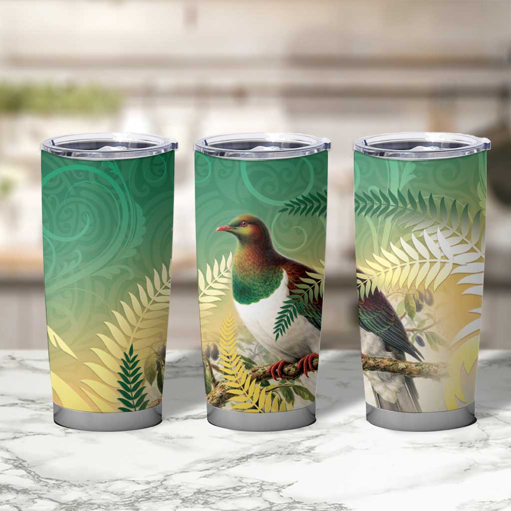 New Zealand Pigeon Kereru Tumbler Cup Maori Fern Art Green Gradient - Aussie Hoodie