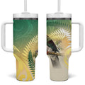 New Zealand Pigeon Kereru Tumbler With Handle Maori Fern Art Green Gradient - Aussie Hoodie