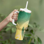 New Zealand Pigeon Kereru Tumbler With Handle Maori Fern Art Green Gradient - Aussie Hoodie