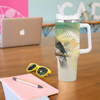 New Zealand Pigeon Kereru Tumbler With Handle Maori Fern Art Green Gradient - Aussie Hoodie