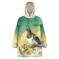 New Zealand Pigeon Kereru Wearable Blanket Hoodie Maori Fern Art Green Gradient - Aussie Hoodie