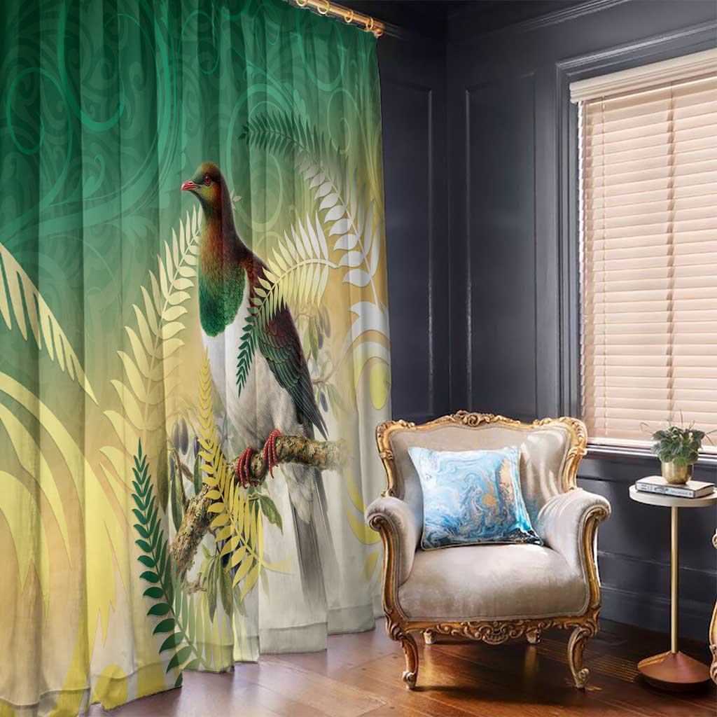 New Zealand Pigeon Kereru Window Curtain Maori Fern Art Green Gradient - Aussie Hoodie