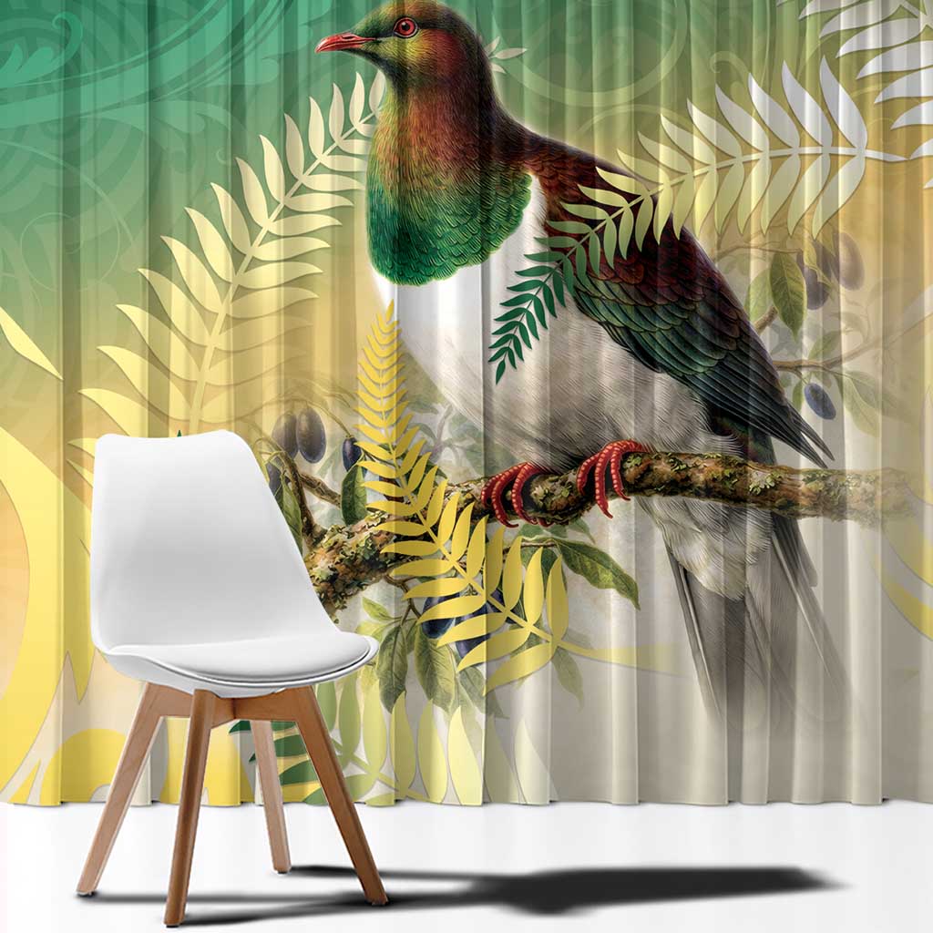 New Zealand Pigeon Kereru Window Curtain Maori Fern Art Green Gradient - Aussie Hoodie
