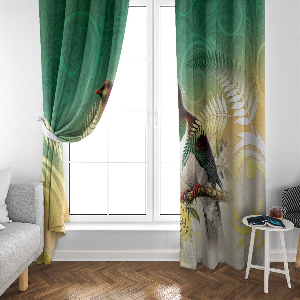 New Zealand Pigeon Kereru Window Curtain Maori Fern Art Green Gradient - Aussie Hoodie