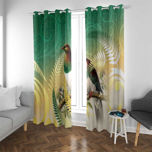 New Zealand Pigeon Kereru Window Curtain Maori Fern Art Green Gradient - Aussie Hoodie
