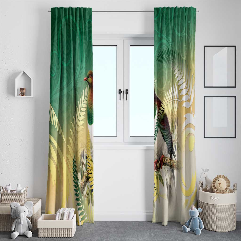New Zealand Pigeon Kereru Window Curtain Maori Fern Art Green Gradient - Aussie Hoodie